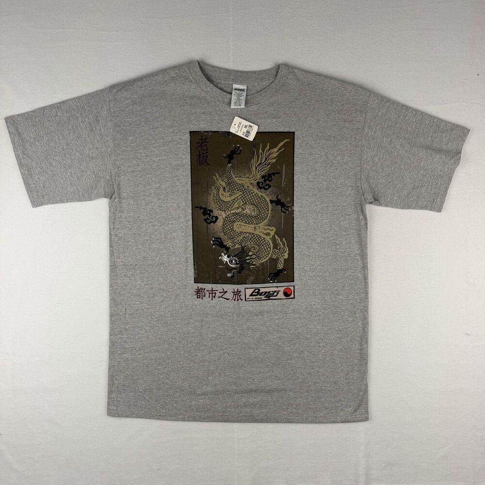 NWT Boss I.G. Design Dragon Mens 2XL Heather Gray T-shirt Y2K 2000s